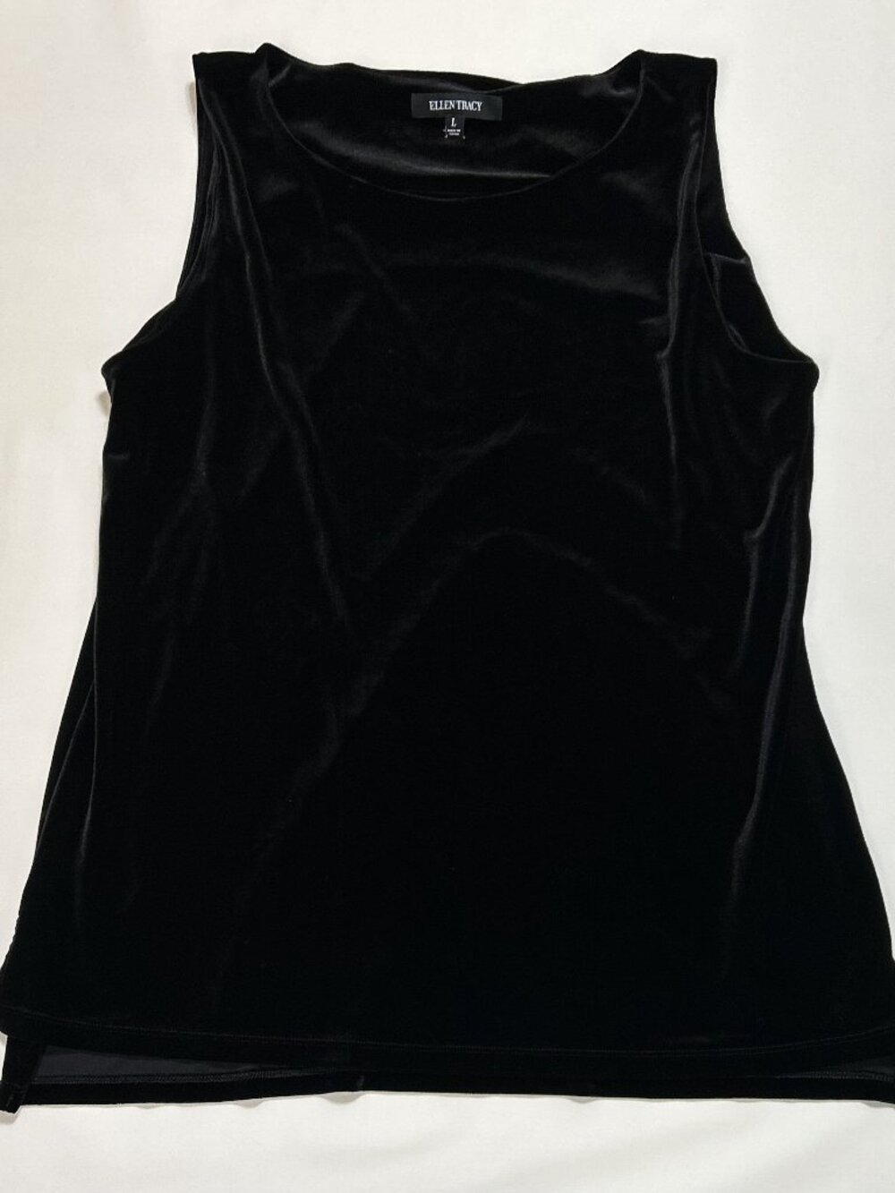 Ellen Tracy Shell Top (L); Black; Soft-velvet finish on the front; polyester